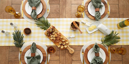 Checkered Tabletop Collection 100% Cotton, Machine Washable, Table Runner, 14x108, Yellow