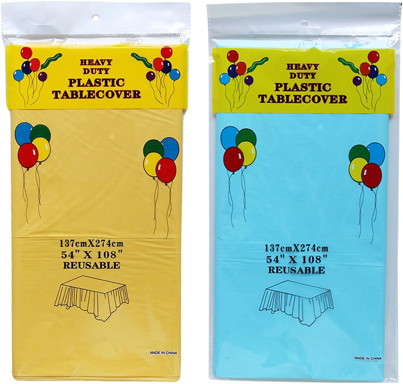 Plastic Tablecloths,Disposable Table Covers,Baby Shower Party Tablecovers,Table Cloths for Picnic Birthday Wedding Parties 8 ft Rectangle Use,54 x 108 Inches,2 Pack,Light Blue,Yellow.