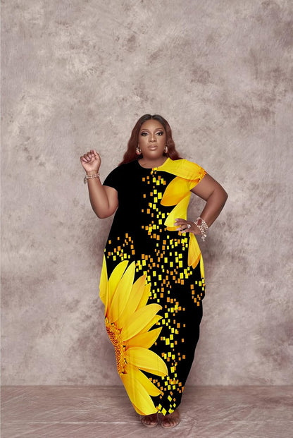 Oversize Tshirt Dress Plus Size Short Sleeve Maxi Dress with Pockets