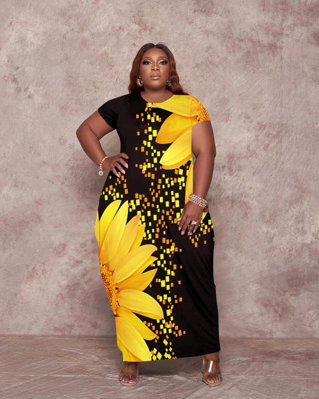 Oversize Tshirt Dress Plus Size Short Sleeve Maxi Dress with Pockets