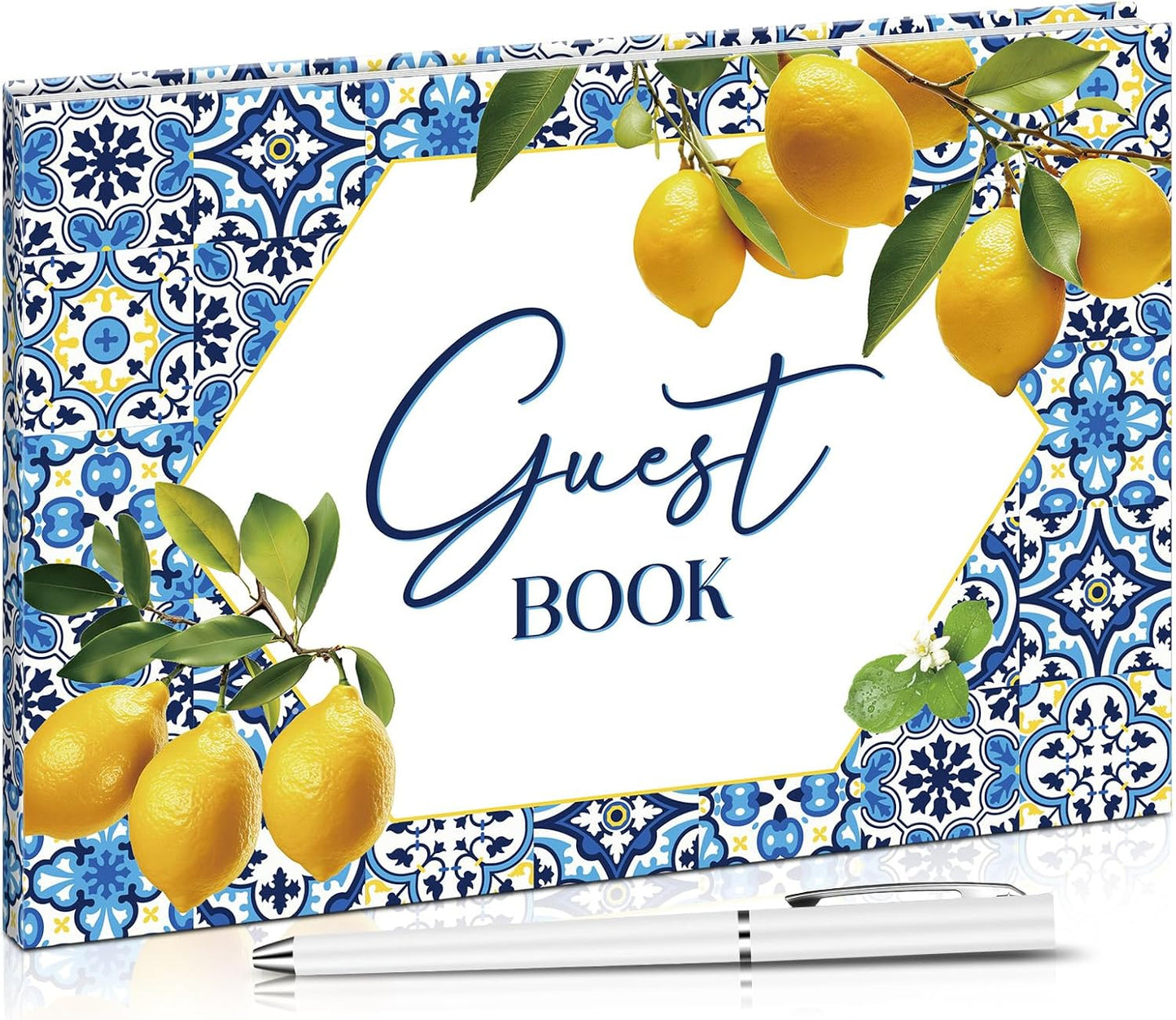 Capri Lemon Wedding Guest Book with Pen Lemon Guestbook Wedding Reception 7 x 10 Inches Amalfi Coast Guest Book Signing for Bridal Shower Baby Shower Mediterranean Amalfi Coast Party Decor