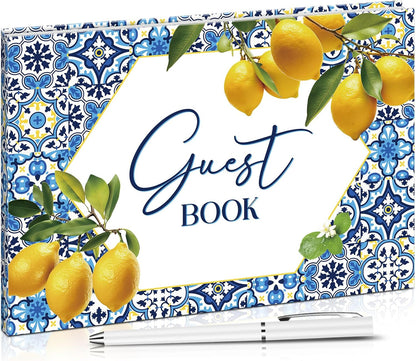 Capri Lemon Wedding Guest Book with Pen Lemon Guestbook Wedding Reception 7 x 10 Inches Amalfi Coast Guest Book Signing for Bridal Shower Baby Shower Mediterranean Amalfi Coast Party Decor