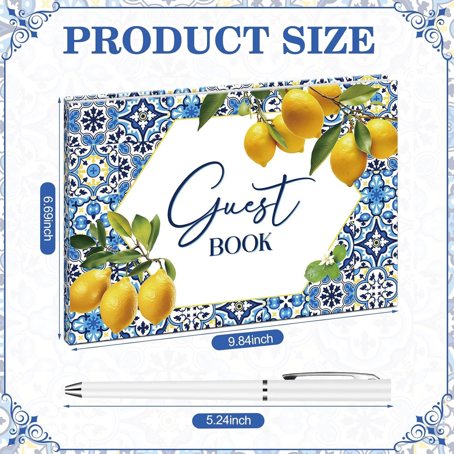 Capri Lemon Wedding Guest Book with Pen Lemon Guestbook Wedding Reception 7 x 10 Inches Amalfi Coast Guest Book Signing for Bridal Shower Baby Shower Mediterranean Amalfi Coast Party Decor