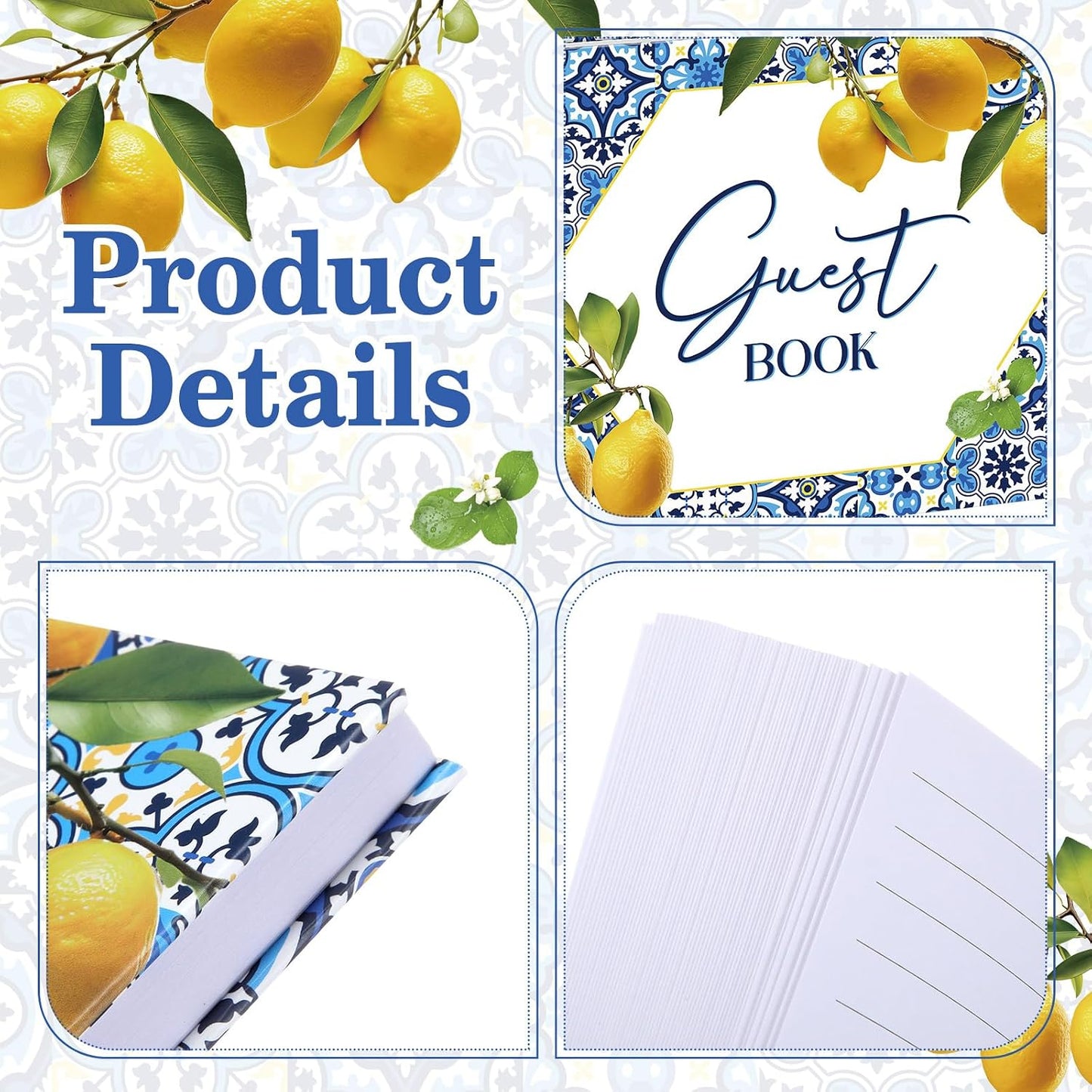 Capri Lemon Wedding Guest Book with Pen Lemon Guestbook Wedding Reception 7 x 10 Inches Amalfi Coast Guest Book Signing for Bridal Shower Baby Shower Mediterranean Amalfi Coast Party Decor