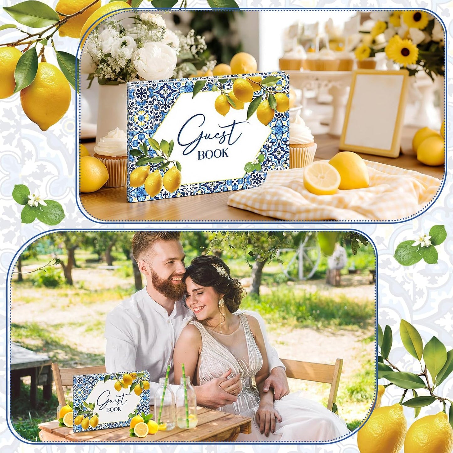 Capri Lemon Wedding Guest Book with Pen Lemon Guestbook Wedding Reception 7 x 10 Inches Amalfi Coast Guest Book Signing for Bridal Shower Baby Shower Mediterranean Amalfi Coast Party Decor
