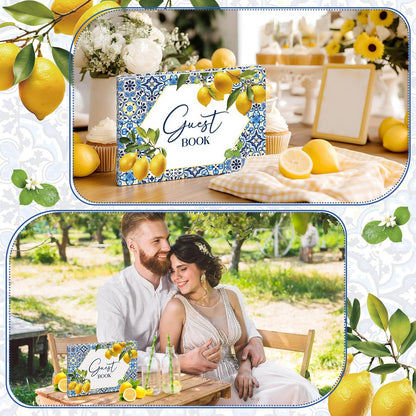 Capri Lemon Wedding Guest Book with Pen Lemon Guestbook Wedding Reception 7 x 10 Inches Amalfi Coast Guest Book Signing for Bridal Shower Baby Shower Mediterranean Amalfi Coast Party Decor