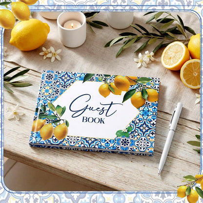 Capri Lemon Wedding Guest Book with Pen Lemon Guestbook Wedding Reception 7 x 10 Inches Amalfi Coast Guest Book Signing for Bridal Shower Baby Shower Mediterranean Amalfi Coast Party Decor