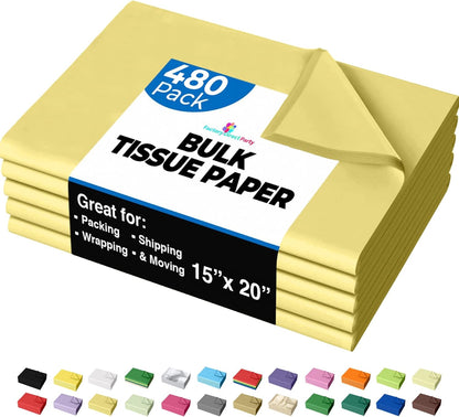 Party Solids Ivory Tissue Paper for Gift Bags - 15" X 20" Bulk Tissue Paper Ivory 480 Sheets - 10lb Newsprint for Packing, Birthday Gift Box Filler, Packing Supplies for Moving Supplies
