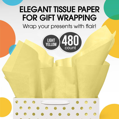 Party Solids Ivory Tissue Paper for Gift Bags - 15" X 20" Bulk Tissue Paper Ivory 480 Sheets - 10lb Newsprint for Packing, Birthday Gift Box Filler, Packing Supplies for Moving Supplies