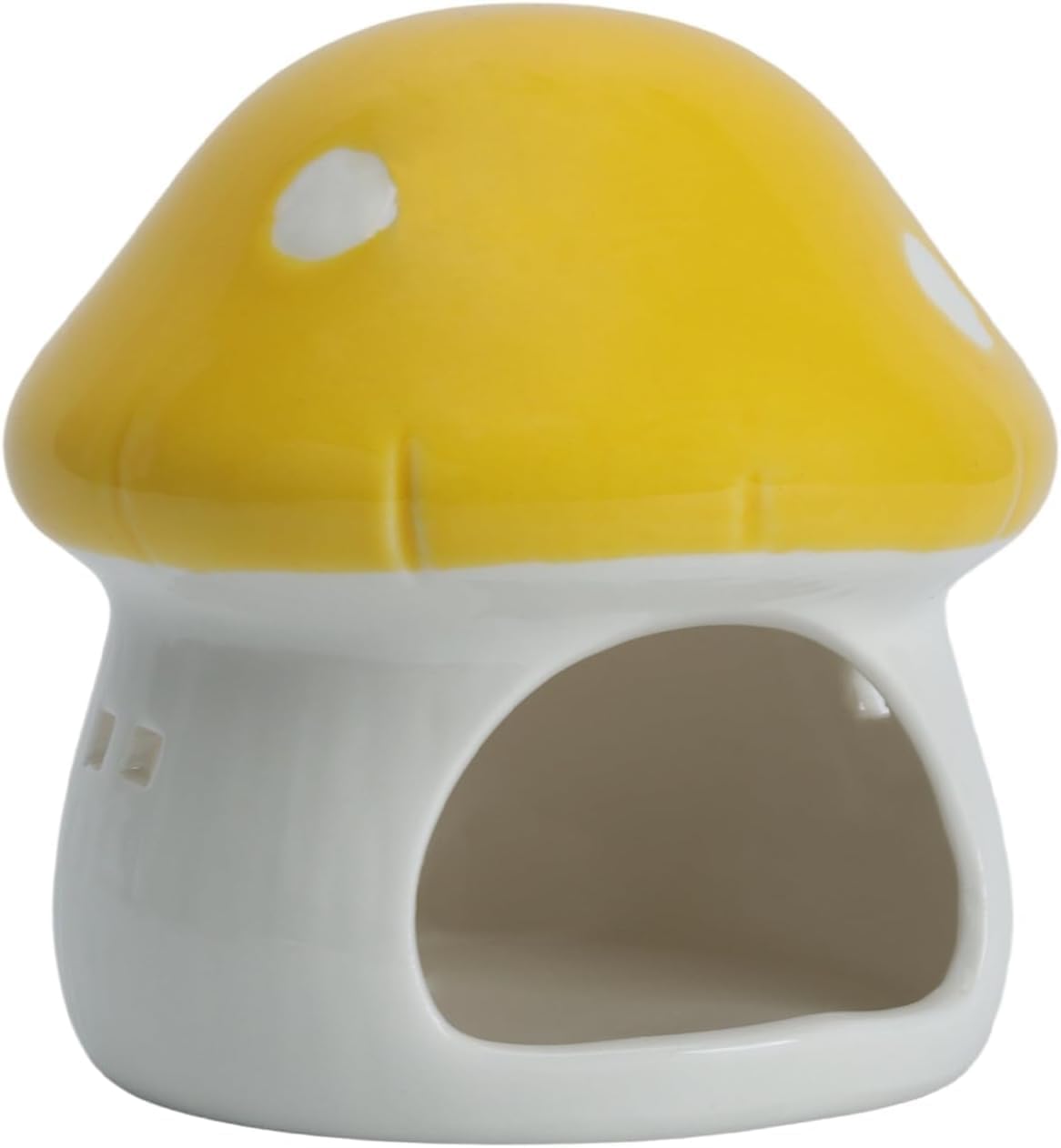 Aquarium Mushroom House Decorations, Ceramic Fish Tank Hideout Landscaping, Small Fish Hideaway Spawning Cave Decor for Shrimp Goldfish (Yellow)