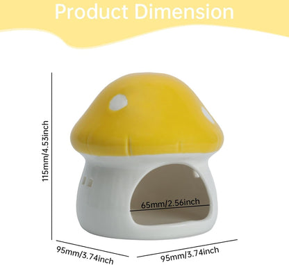 Aquarium Mushroom House Decorations, Ceramic Fish Tank Hideout Landscaping, Small Fish Hideaway Spawning Cave Decor for Shrimp Goldfish (Yellow)
