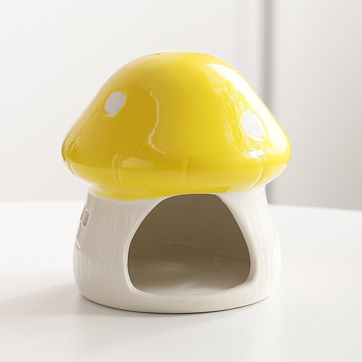 Aquarium Mushroom House Decorations, Ceramic Fish Tank Hideout Landscaping, Small Fish Hideaway Spawning Cave Decor for Shrimp Goldfish (Yellow)