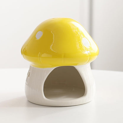 Aquarium Mushroom House Decorations, Ceramic Fish Tank Hideout Landscaping, Small Fish Hideaway Spawning Cave Decor for Shrimp Goldfish (Yellow)
