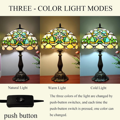 Tiffany Table Lamp Yellow Stained Glass Reading Light 3-Way Small Decorate Lamp for Home Living Room Nightstand Bedroom Office Include Bulb