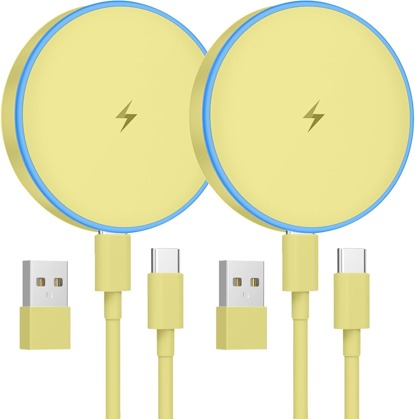MagSafe Charger 2 Pack 15W Magnetic Wireless Charger Fast Charging Pad Compatible with iPhone 17/16/15/14/13/12 Series & AirPods 3/2/Pro Magnetic MagSafe Charging Pad with Dual Ports-Yellow
