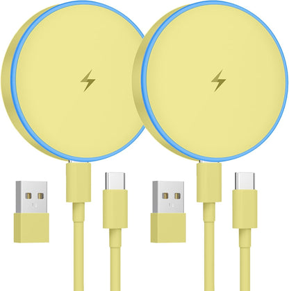 MagSafe Charger 2 Pack 15W Magnetic Wireless Charger Fast Charging Pad Compatible with iPhone 17/16/15/14/13/12 Series & AirPods 3/2/Pro Magnetic MagSafe Charging Pad with Dual Ports-Yellow