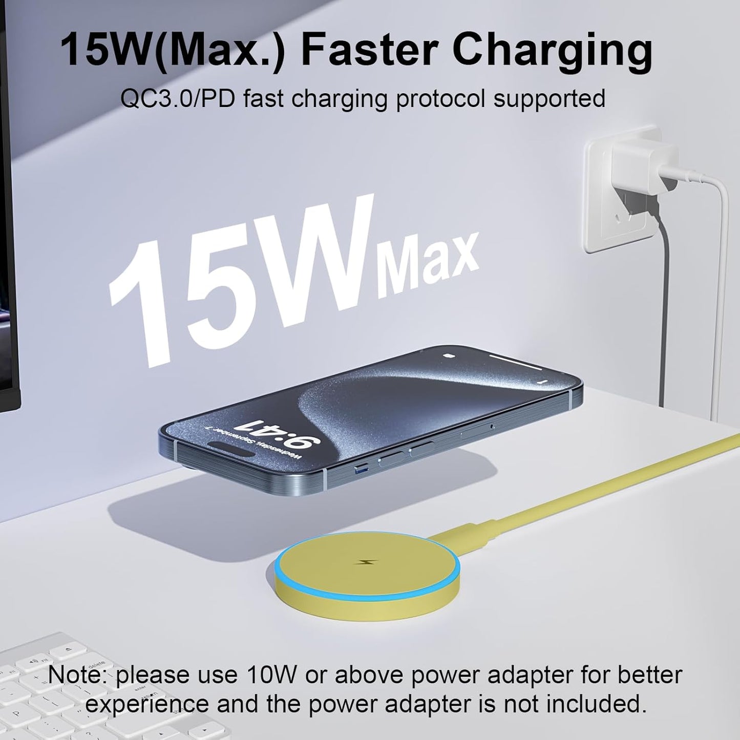 MagSafe Charger 2 Pack 15W Magnetic Wireless Charger Fast Charging Pad Compatible with iPhone 17/16/15/14/13/12 Series & AirPods 3/2/Pro Magnetic MagSafe Charging Pad with Dual Ports-Yellow