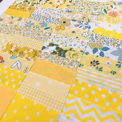 7PCS 9.8" x 9.8"(25 * 25CM) Quilting Fat Quarters Fabric Bundles, for Sewing Crafting,Print Floral Striped Polka Dot 100% Cotton Gingham Fabric (Yellow, 25 * 25cm)