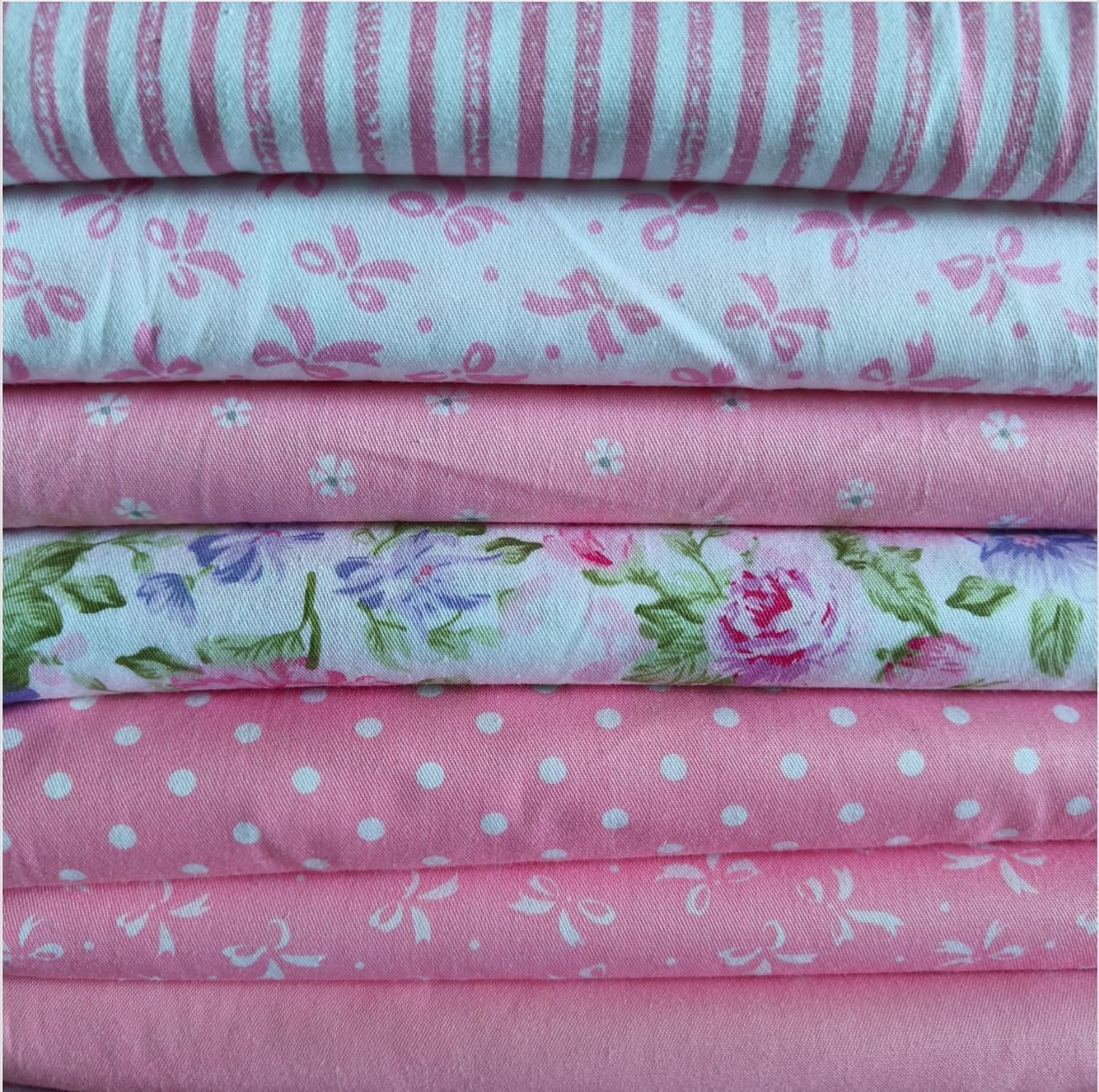 7PCS 9.8" x 9.8"(25 * 25CM) Quilting Fat Quarters Fabric Bundles, for Sewing Crafting,Print Floral Striped Polka Dot 100% Cotton Gingham Fabric (Yellow, 25 * 25cm)
