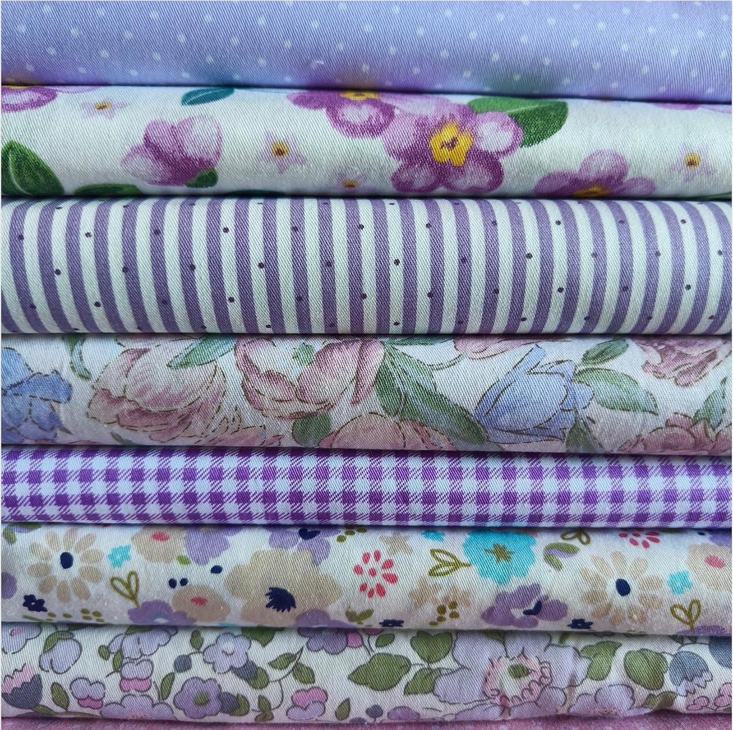 7PCS 9.8" x 9.8"(25 * 25CM) Quilting Fat Quarters Fabric Bundles, for Sewing Crafting,Print Floral Striped Polka Dot 100% Cotton Gingham Fabric (Yellow, 25 * 25cm)