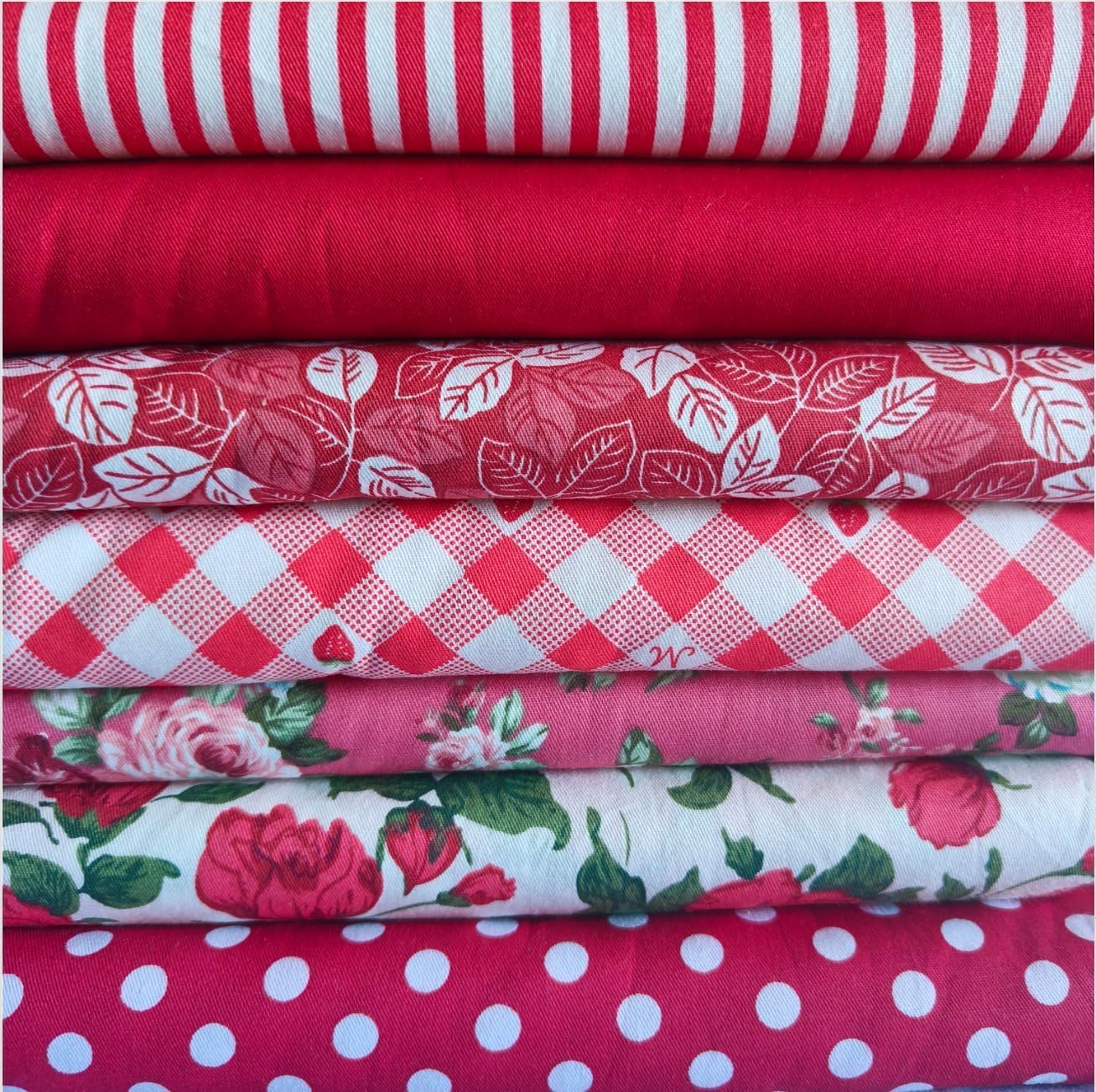 7PCS 9.8" x 9.8"(25 * 25CM) Quilting Fat Quarters Fabric Bundles, for Sewing Crafting,Print Floral Striped Polka Dot 100% Cotton Gingham Fabric (Yellow, 25 * 25cm)