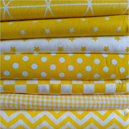 7PCS 9.8" x 9.8"(25 * 25CM) Quilting Fat Quarters Fabric Bundles, for Sewing Crafting,Print Floral Striped Polka Dot 100% Cotton Gingham Fabric (Yellow, 25 * 25cm)