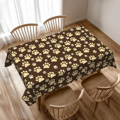 Cute Dog Paws Table Cloth for Dining Tables, Reusable Puppy Paw Doggy Tablecloths Brown Yellow Dog Footprints Tabletop Decoration Rectangle Table Cover for Home Kitchen Holiday 54x72Inch