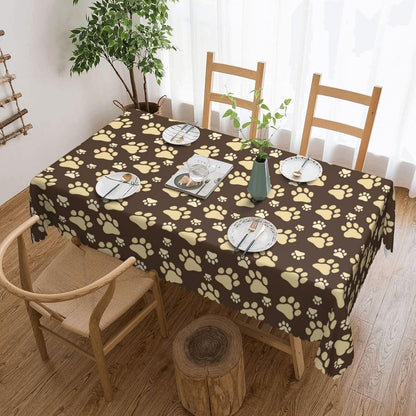 Cute Dog Paws Table Cloth for Dining Tables, Reusable Puppy Paw Doggy Tablecloths Brown Yellow Dog Footprints Tabletop Decoration Rectangle Table Cover for Home Kitchen Holiday 54x72Inch