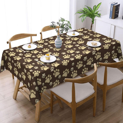 Cute Dog Paws Table Cloth for Dining Tables, Reusable Puppy Paw Doggy Tablecloths Brown Yellow Dog Footprints Tabletop Decoration Rectangle Table Cover for Home Kitchen Holiday 54x72Inch