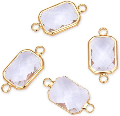 Adabele 10pcs Grade A April Diamond Clear Birthstone Connector Rectangle Radiant Cut Link 14mm 18K Yellow Gold Plated Crystal Rhinestone Bead