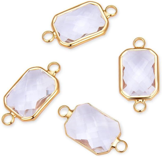 Adabele 10pcs Grade A April Diamond Clear Birthstone Connector Rectangle Radiant Cut Link 14mm 18K Yellow Gold Plated Crystal Rhinestone Bead