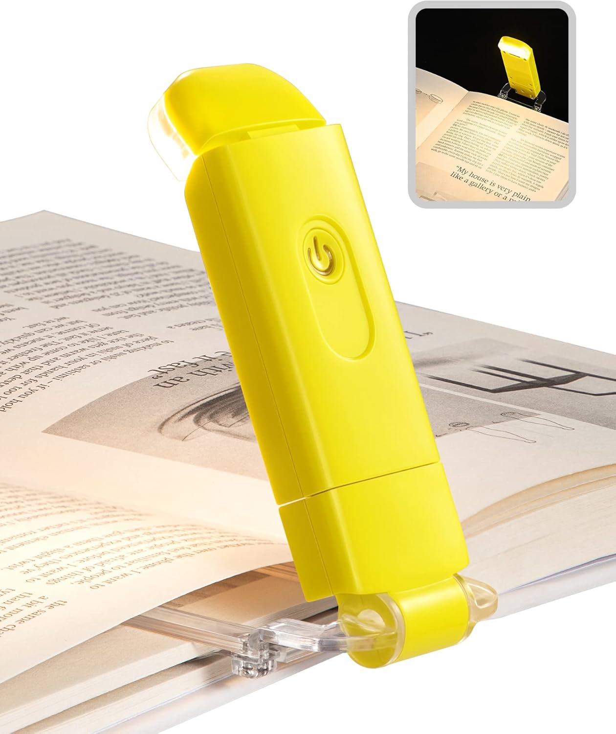 Rechargeable Book Light for Reading in Bed, Warm White, Brightness Adjustable for Eye Care, LED Clip on Book Lights for Kids, Portable Bookmark Light, Yellow