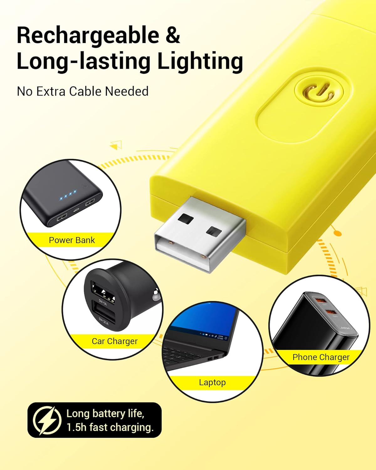 Rechargeable Book Light for Reading in Bed, Warm White, Brightness Adjustable for Eye Care, LED Clip on Book Lights for Kids, Portable Bookmark Light, Yellow
