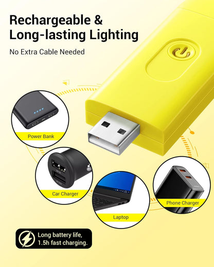 Rechargeable Book Light for Reading in Bed, Warm White, Brightness Adjustable for Eye Care, LED Clip on Book Lights for Kids, Portable Bookmark Light, Yellow