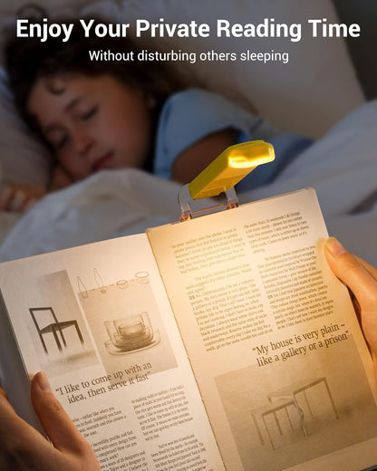Rechargeable Book Light for Reading in Bed, Warm White, Brightness Adjustable for Eye Care, LED Clip on Book Lights for Kids, Portable Bookmark Light, Yellow