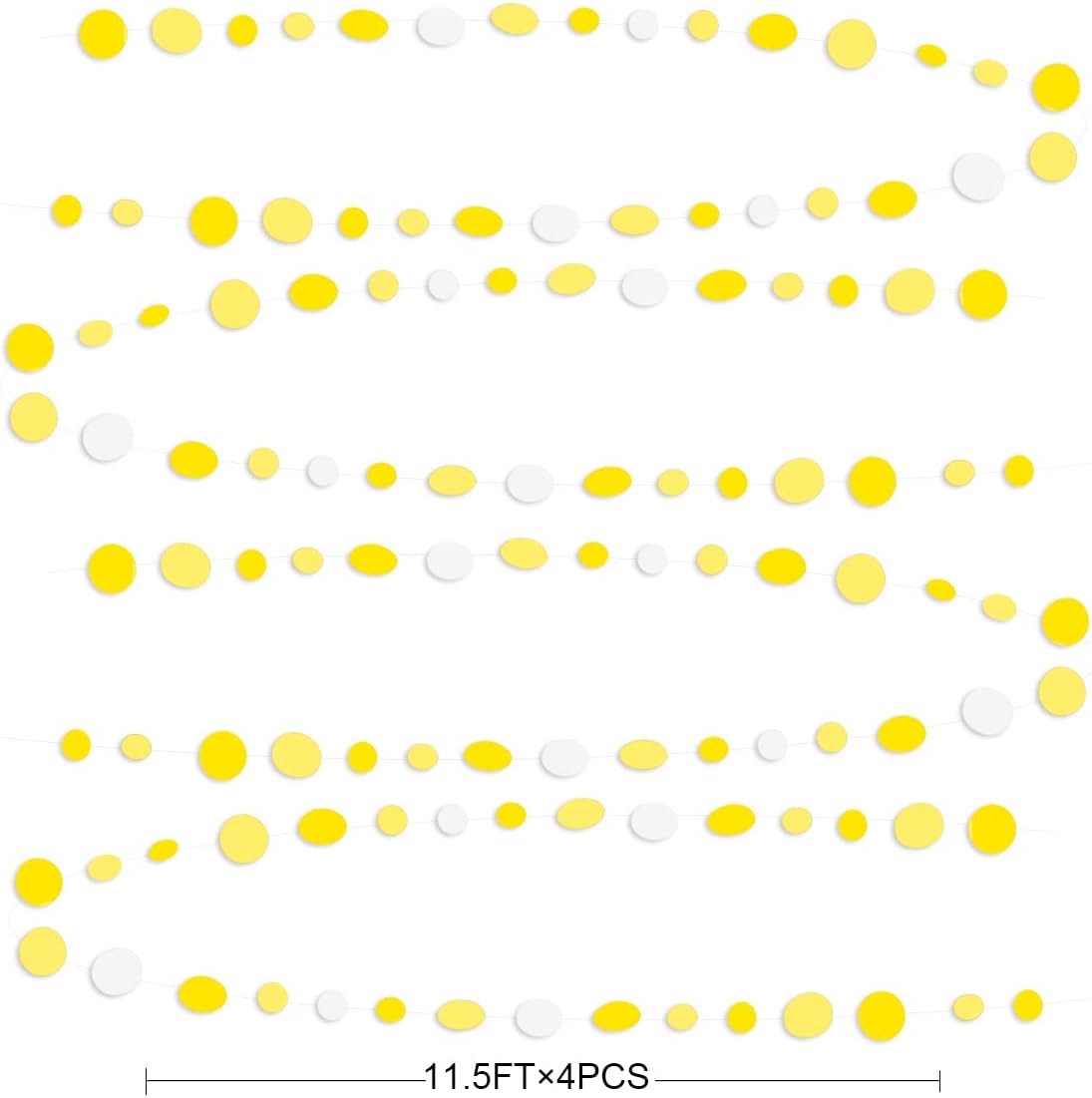 46 Ft Yellow White Circle Dots Garland Gradient Yellow Polka Dot Hanging Paper Streamer for Wedding Bridal Shower Birthday Engagement Bee Sunflower Lemon Themed Party Decorations Supplies