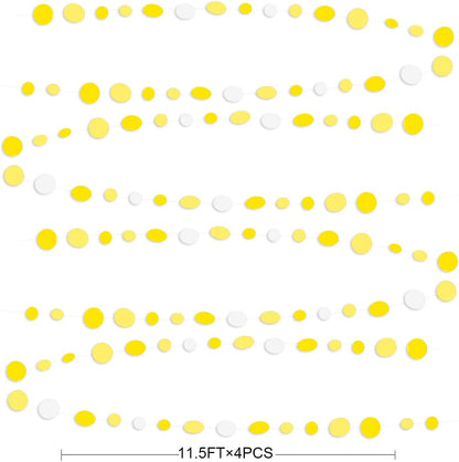 46 Ft Yellow White Circle Dots Garland Gradient Yellow Polka Dot Hanging Paper Streamer for Wedding Bridal Shower Birthday Engagement Bee Sunflower Lemon Themed Party Decorations Supplies