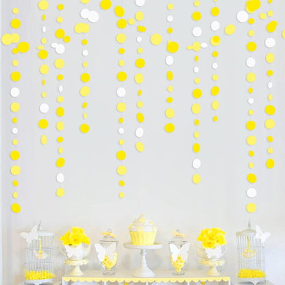 46 Ft Yellow White Circle Dots Garland Gradient Yellow Polka Dot Hanging Paper Streamer for Wedding Bridal Shower Birthday Engagement Bee Sunflower Lemon Themed Party Decorations Supplies