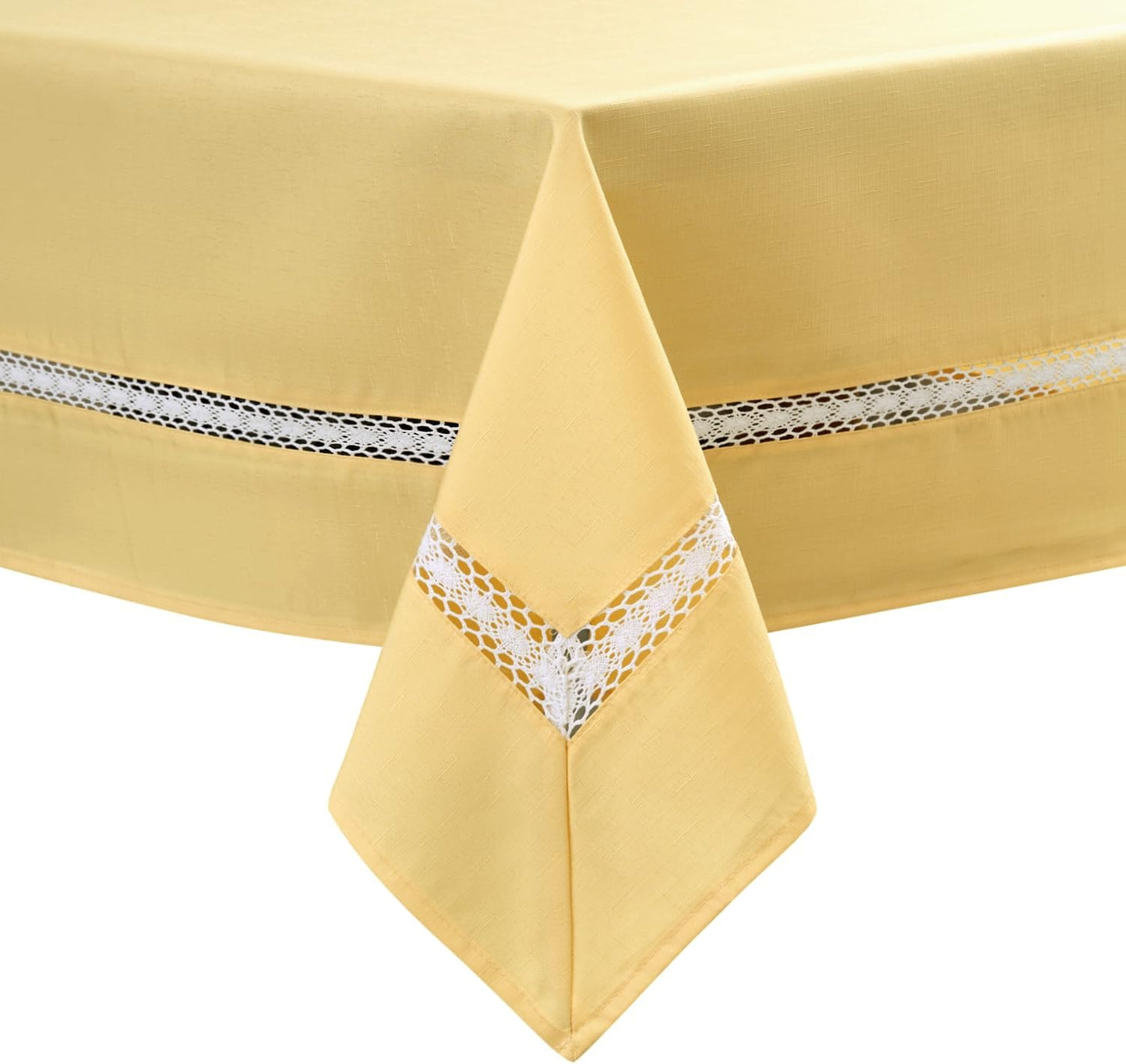 Heavy Duty Fabric Tablecloth with White Lace-Waterproof/Wrinkle Free/Stain Resistant/Oil Proof-for Dining,Indoor&Outdoor,Wedding,Holiday,Yellow,Rectangle 60x102Inch