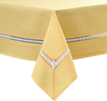 Heavy Duty Fabric Tablecloth with White Lace-Waterproof/Wrinkle Free/Stain Resistant/Oil Proof-for Dining,Indoor&Outdoor,Wedding,Holiday,Yellow,Rectangle 60x102Inch