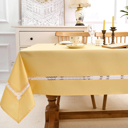 Heavy Duty Fabric Tablecloth with White Lace-Waterproof/Wrinkle Free/Stain Resistant/Oil Proof-for Dining,Indoor&Outdoor,Wedding,Holiday,Yellow,Rectangle 60x102Inch