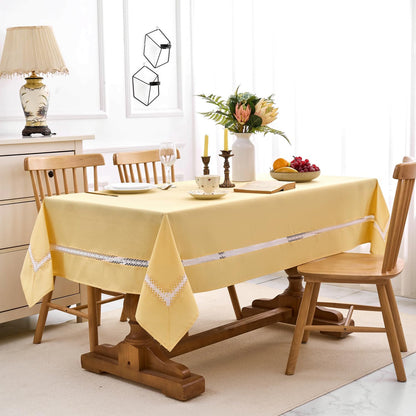 Heavy Duty Fabric Tablecloth with White Lace-Waterproof/Wrinkle Free/Stain Resistant/Oil Proof-for Dining,Indoor&Outdoor,Wedding,Holiday,Yellow,Rectangle 60x102Inch
