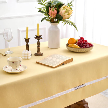 Heavy Duty Fabric Tablecloth with White Lace-Waterproof/Wrinkle Free/Stain Resistant/Oil Proof-for Dining,Indoor&Outdoor,Wedding,Holiday,Yellow,Rectangle 60x102Inch