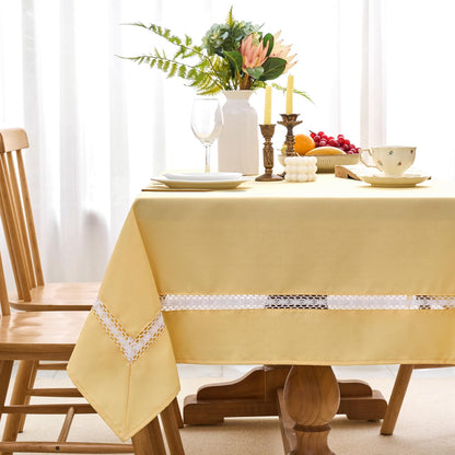 Heavy Duty Fabric Tablecloth with White Lace-Waterproof/Wrinkle Free/Stain Resistant/Oil Proof-for Dining,Indoor&Outdoor,Wedding,Holiday,Yellow,Rectangle 60x102Inch