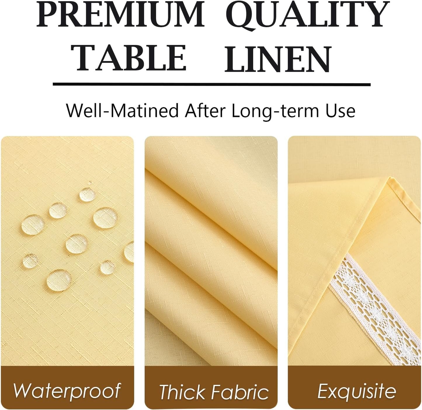 Heavy Duty Fabric Tablecloth with White Lace-Waterproof/Wrinkle Free/Stain Resistant/Oil Proof-for Dining,Indoor&Outdoor,Wedding,Holiday,Yellow,Rectangle 60x102Inch
