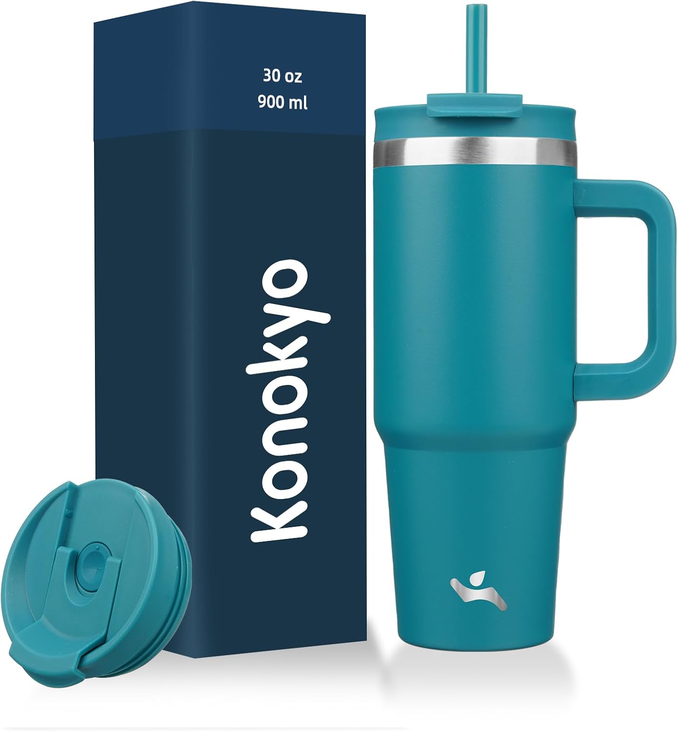 30 oz Insulated Tumbler Water Bottle with Handle, Straw Lid | BPA-free and dishwasher safe; made for gym, travel, coffee and gifting, 2 straws, cup holder friendly,Lemon