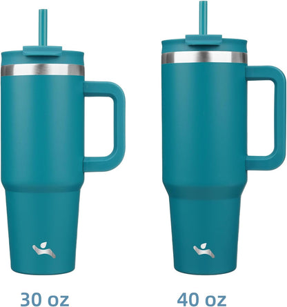 30 oz Insulated Tumbler Water Bottle with Handle, Straw Lid | BPA-free and dishwasher safe; made for gym, travel, coffee and gifting, 2 straws, cup holder friendly,Lemon