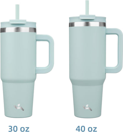 30 oz Insulated Tumbler Water Bottle with Handle, Straw Lid | BPA-free and dishwasher safe; made for gym, travel, coffee and gifting, 2 straws, cup holder friendly,Lemon