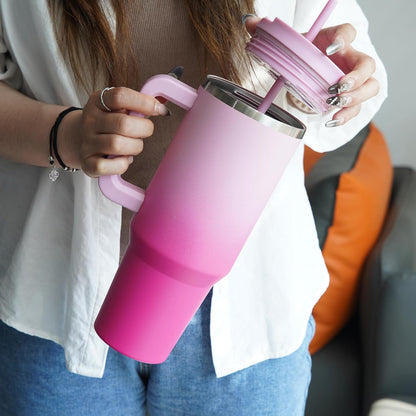 30 oz Insulated Tumbler Water Bottle with Handle, Straw Lid | BPA-free and dishwasher safe; made for gym, travel, coffee and gifting, 2 straws, cup holder friendly,Lemon