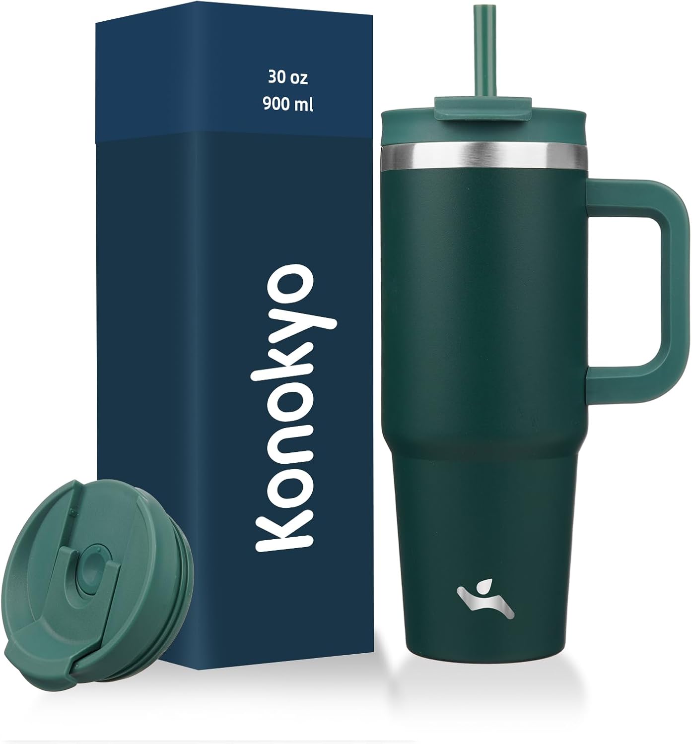 30 oz Insulated Tumbler Water Bottle with Handle, Straw Lid | BPA-free and dishwasher safe; made for gym, travel, coffee and gifting, 2 straws, cup holder friendly,Lemon